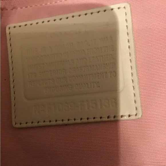 COACH CHELSEA SIGNATURE BEIGE PINK STRIPE LEATHER TRIM CROSSBODY SHOULDER BAG - Picture 10 of 12